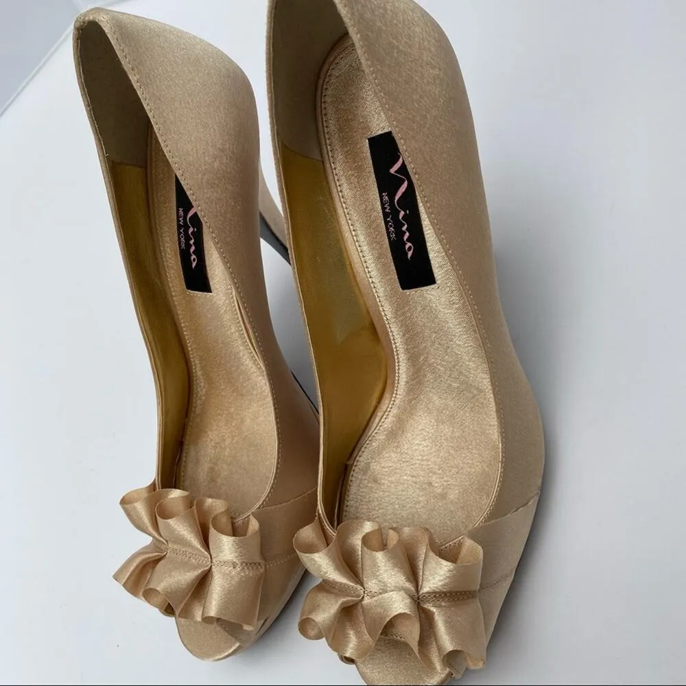 Nina New York Size 10 Pumps Satin Heels Formal Neutral Wedding Party Elegant - Image 10
