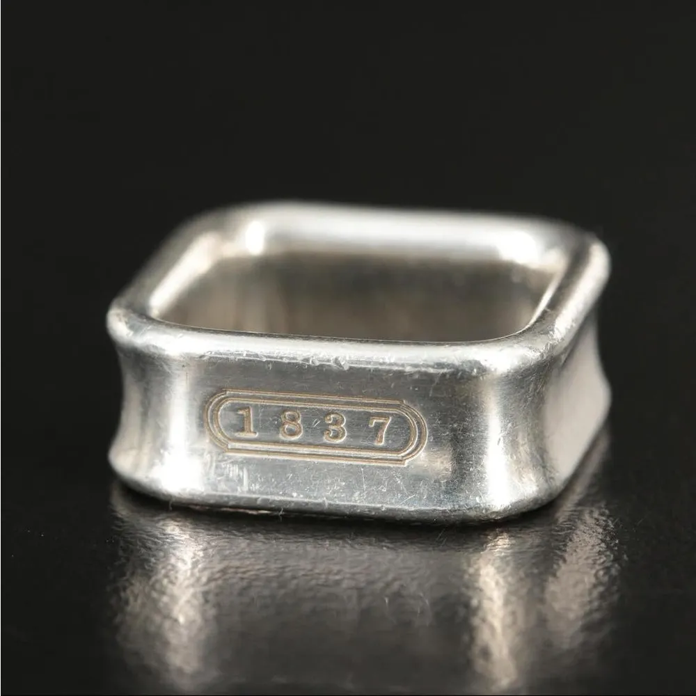 Tiffany & Co. 1837 Sterling Silver Square Ring 925 Size 6 Luxury Jewelry - Image 2