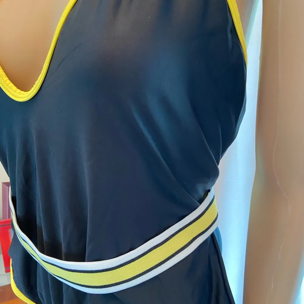 3X 1 piece black with Yellow ,White & Black waist band swimsuit halter top - Image 3