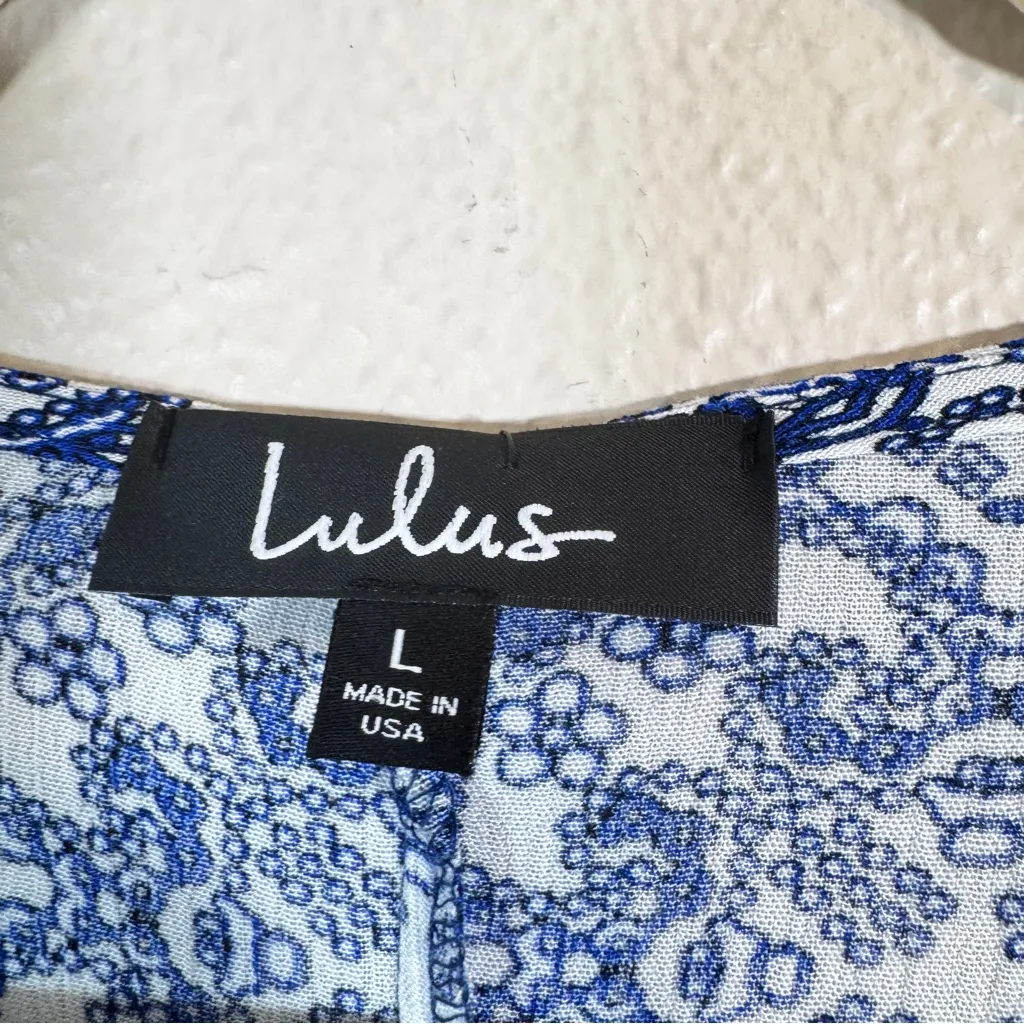 Lulus Blue White Mandala Floral Print Maxi Dress Womens L Boho Modest Romantic - Image 11