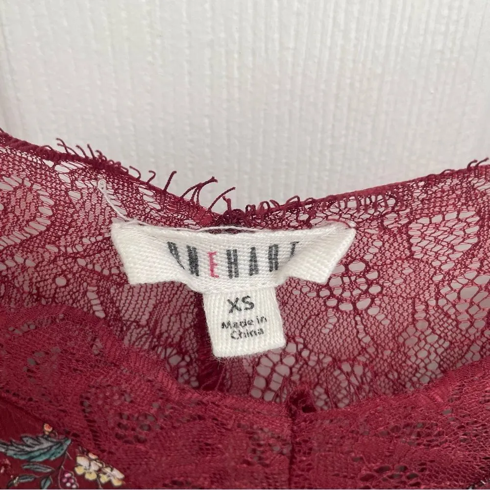 One Hart Eyelash Lace Tank Cami Dark Red Floral Women’s Size XS - Image 3