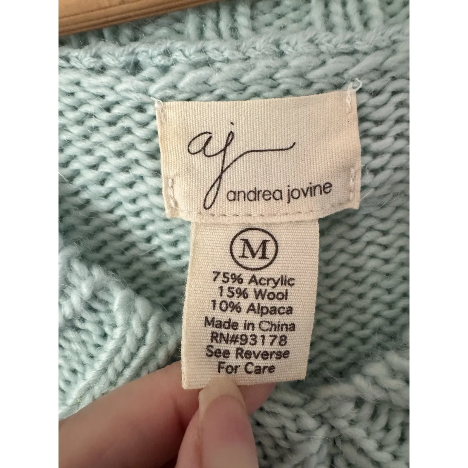 Andrea Jovine Mint Green Cable Knit V Neck Wool Alpaca Sweater Medium - Image 8