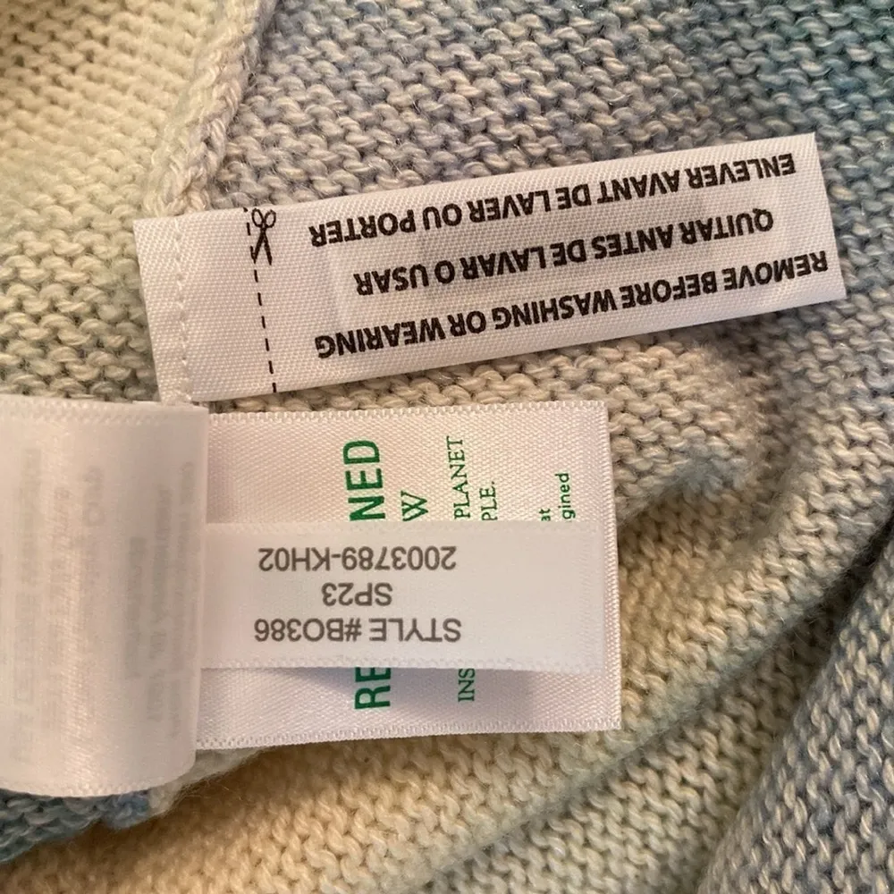 J Crew (2023) Cotton Crew Neck L/S Ombré Stripe Cream Green Blue CreamSweater XS - Image 7