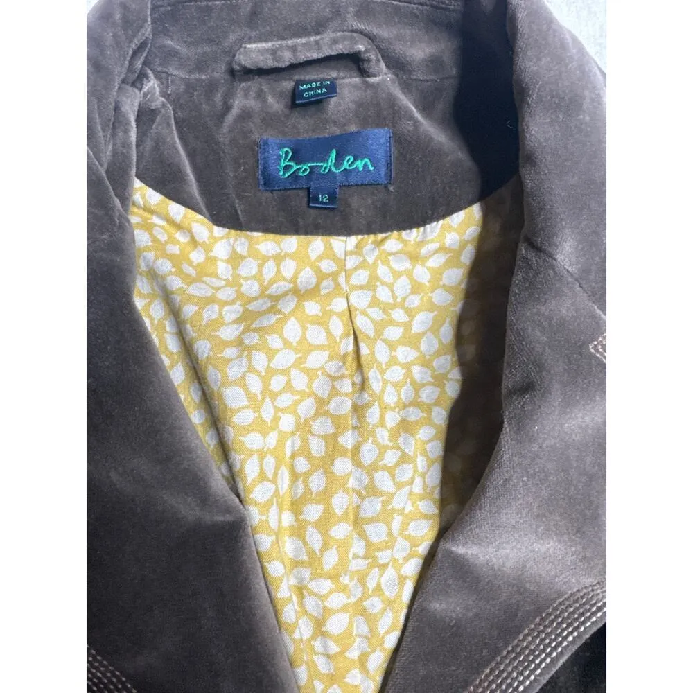 Boden Women’s Blazer Size 12 Brown 100% Cotton Vintage Style Yellow Lining - Image 4