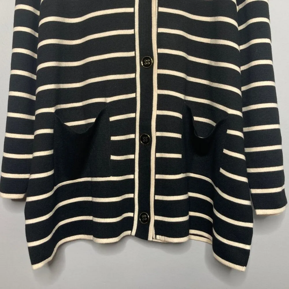 Cardigan XXL Black White Stripe Lauren Long Preppy Academia Old Money - Image 7