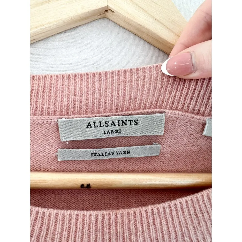 Allsaints Tara Jumper Sweater Large Cashmere Wool Sweater Boatneck Slouchy Pink - Image 2