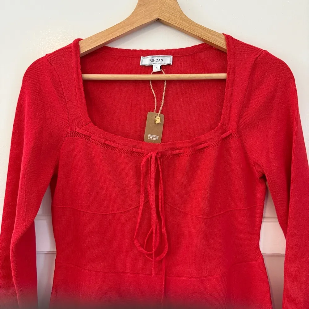 Rihoas Red Square Neck Sweater Mini Dress - Image 2