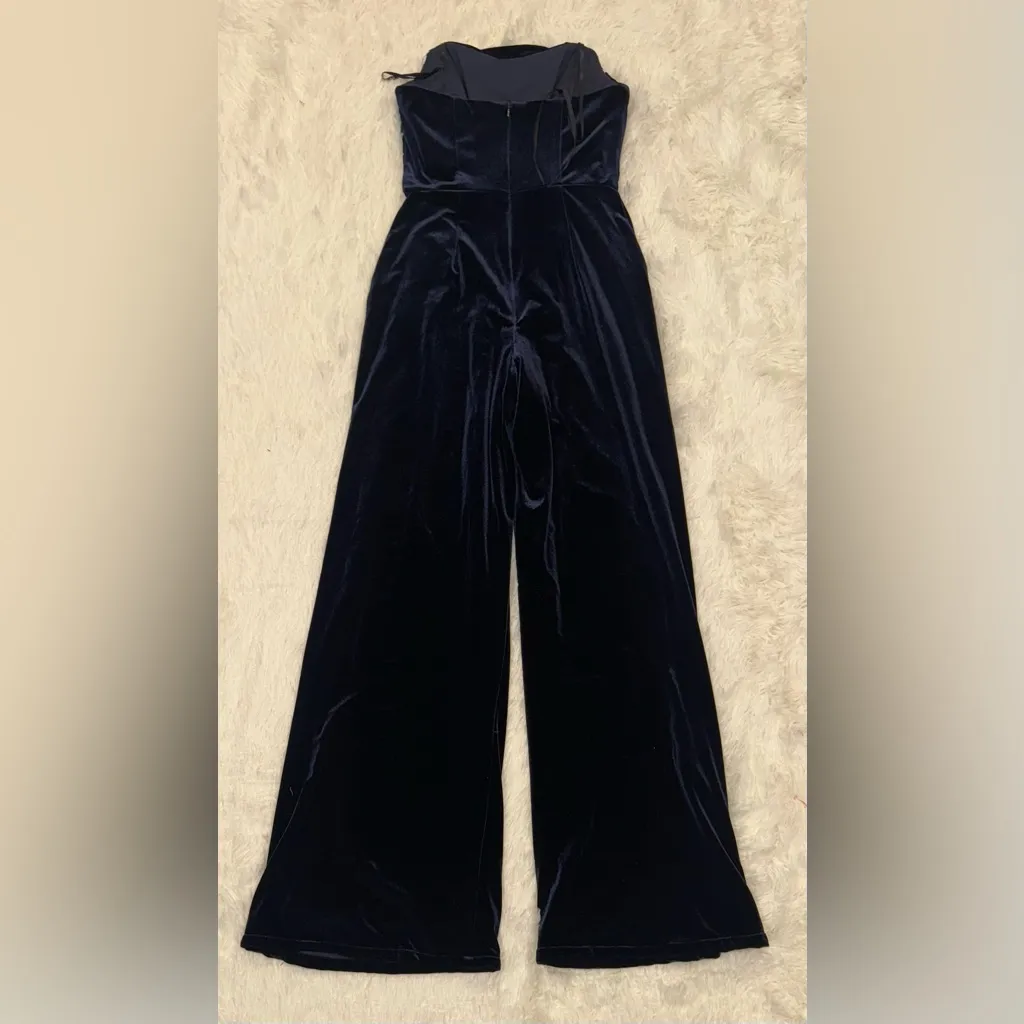 NWOT Amsale Strapless Velvet Jumpsuit sz 2 Blue - Image 8