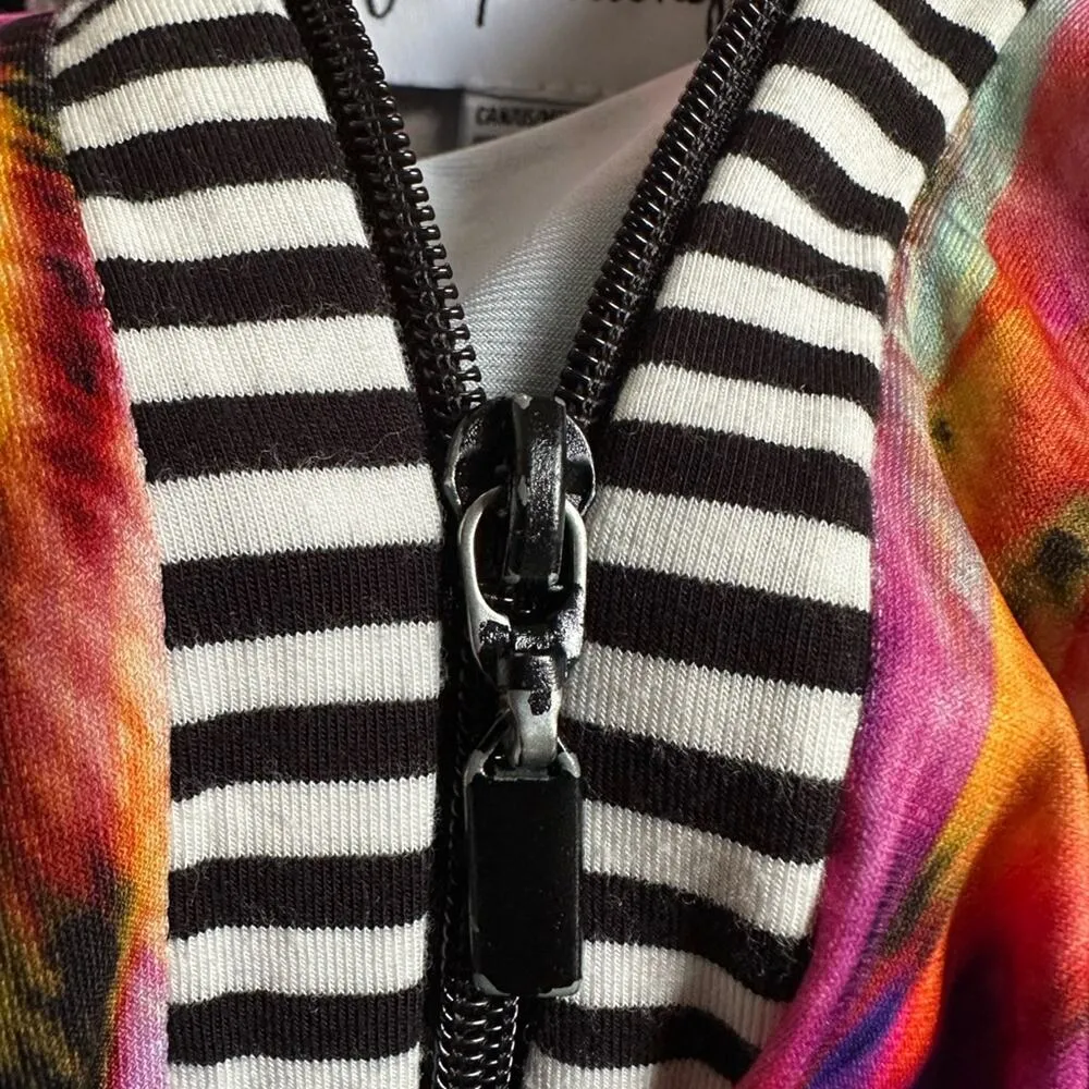 Joseph Ribkoff Hoodie Jacket Full Zip Punk 80s Stretch Pink Black Athleisure - Image 7