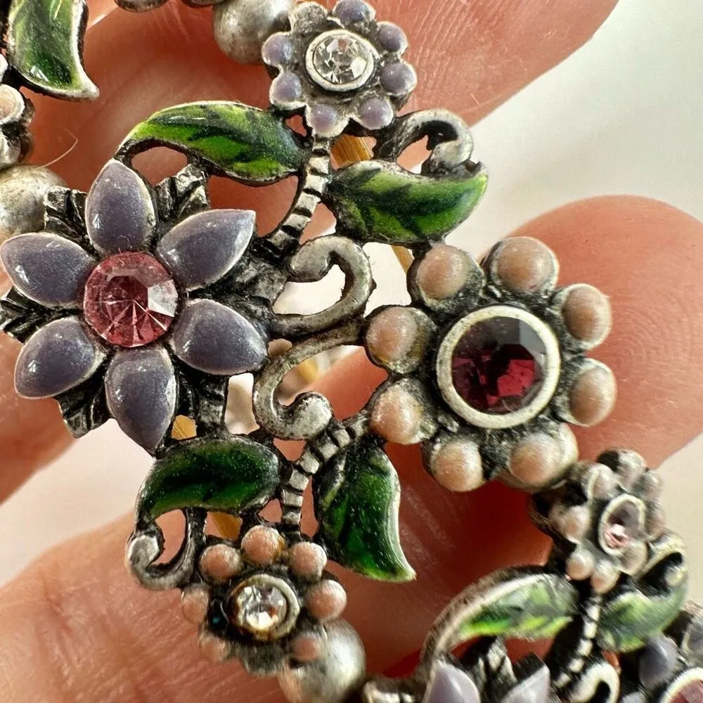 Pink and purple floral rhinestone wide stretchy bracelet - Image 6