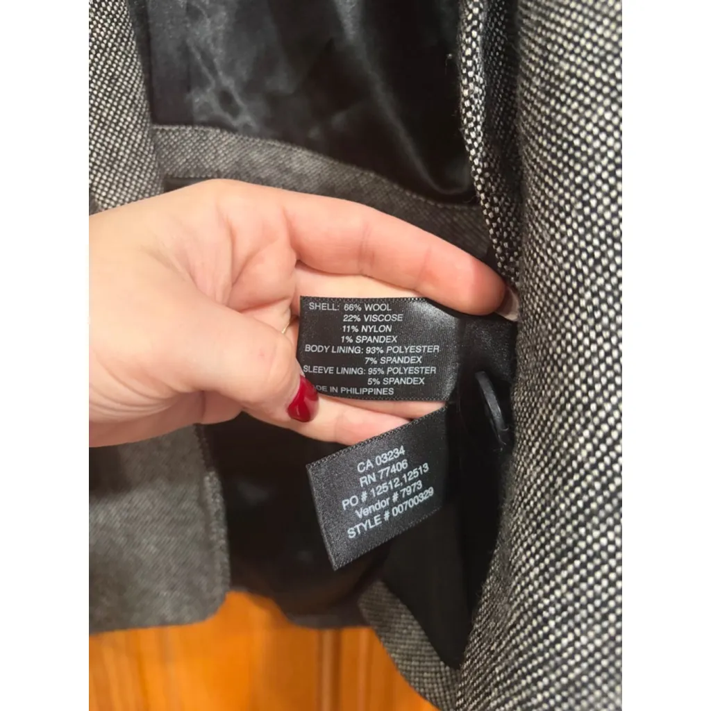 Club Monaco Wool Herringbone Blazer Gray Black Trim Size 0 Tailored Jacket - Image 3