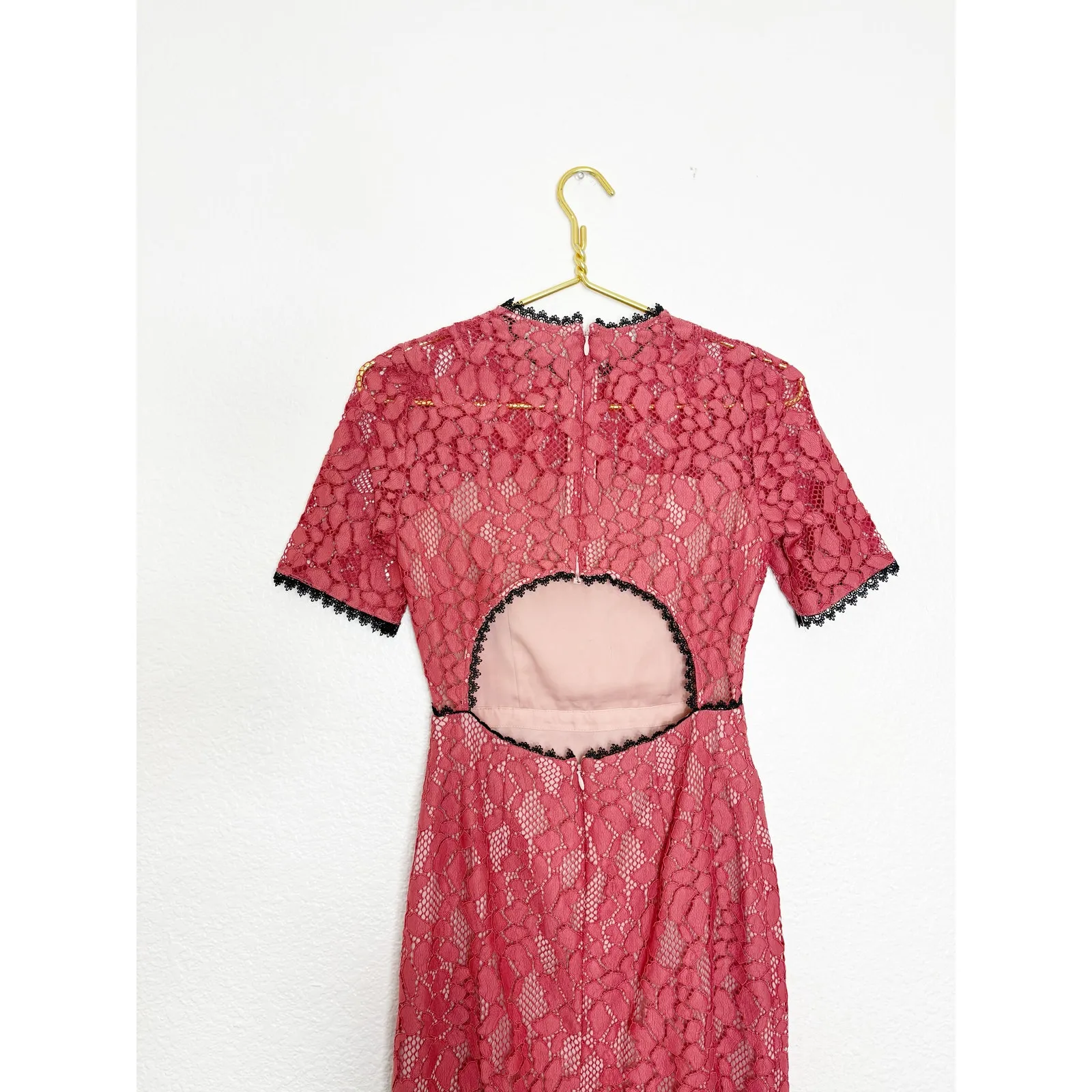 Alexis Remi Guipure Lace Pencil Dress Size XS Short Sleeves Cut Out Pink Vday - Image 12