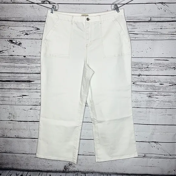 LOGO by Lori Goldstein NWOT Size 20WT White - Tan Stitching Wide Leg Crop Jeans - Image 1