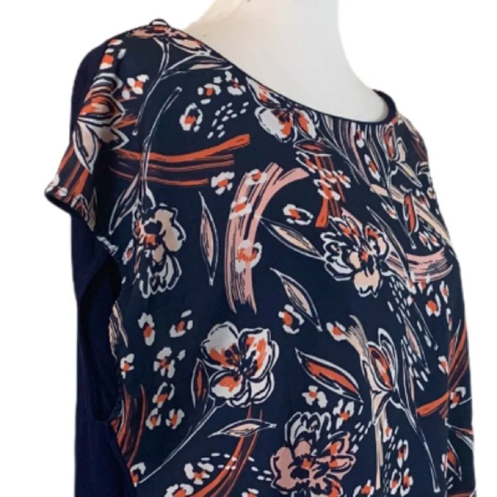 Long Tall Sally Women's Top Tunic Abstract Floral Ruched Side Tie Large Tall Blue - Image 8