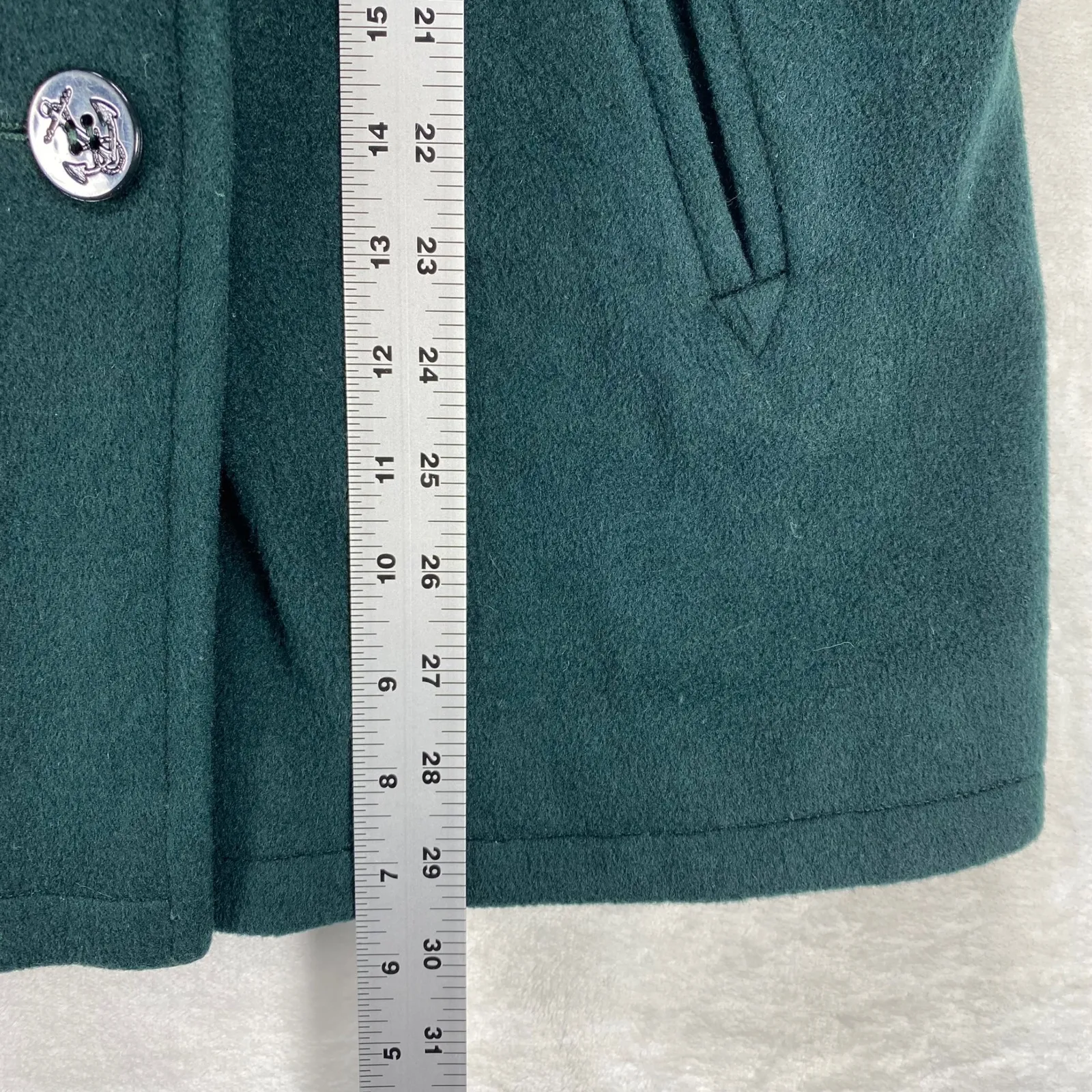 Talbots Petites Wool Pea Coat Green Plaid Lined Double Breasted‎ Jacket 10P - Image 3
