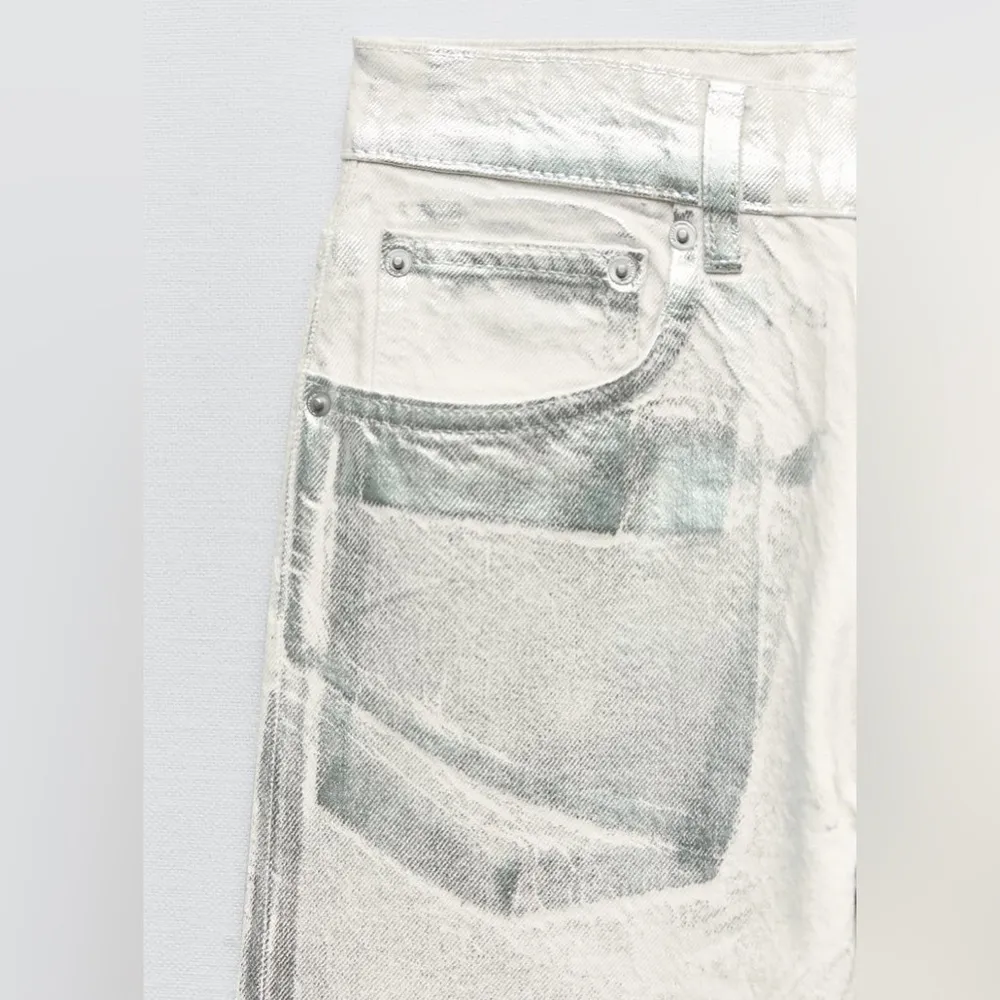 Zara Silver Metallic ZW BOYFRIEND MID-RISE STRAIGHT LEG RELAXED JEANS Size 8 NEW - Image 8