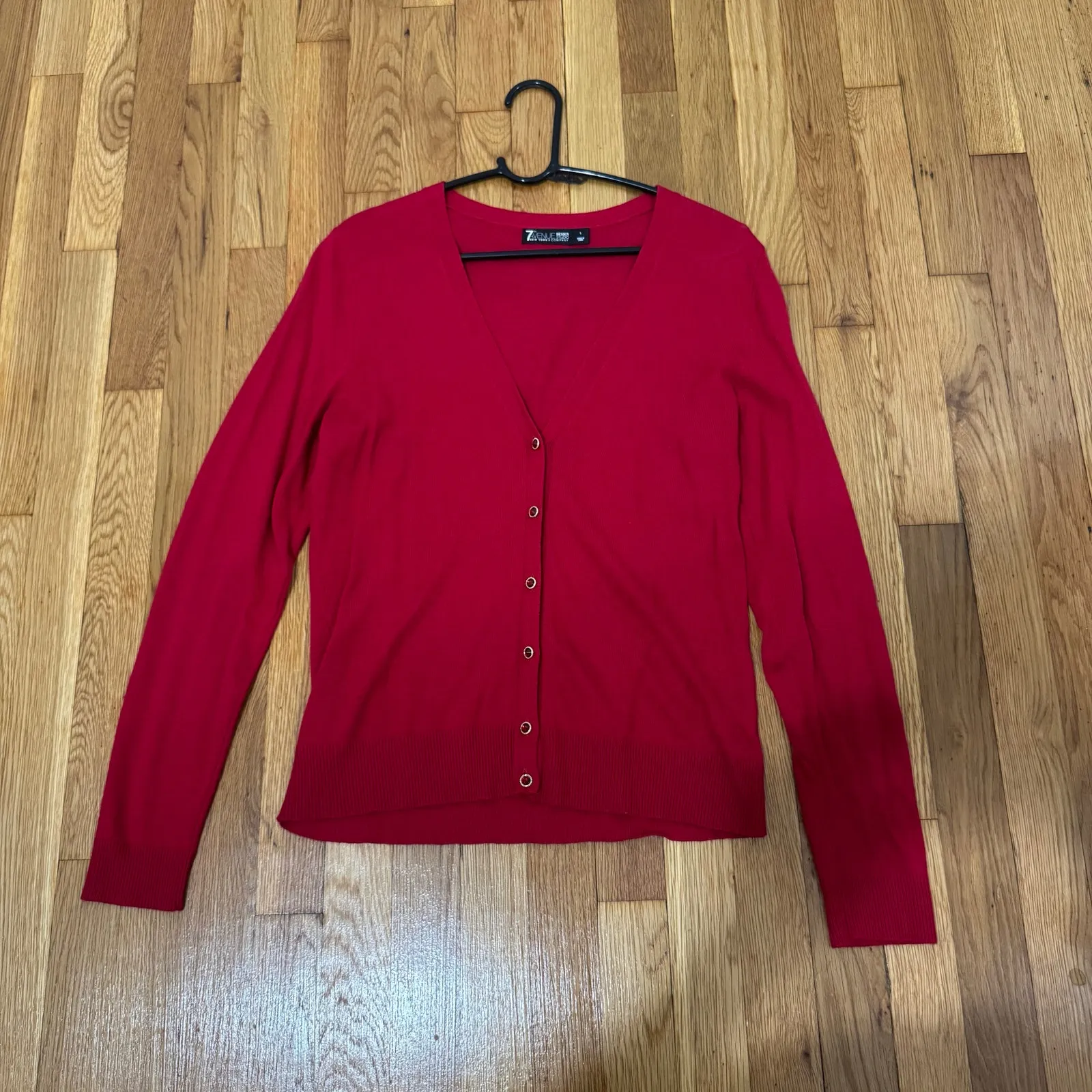 New York & Company Size large 7th Avenue Red Cardigan Jewel Buttons jewels - Image 3