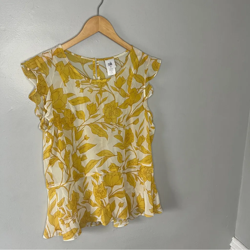 CAbi Yellow Floral Ruffle Blouse - Image 3