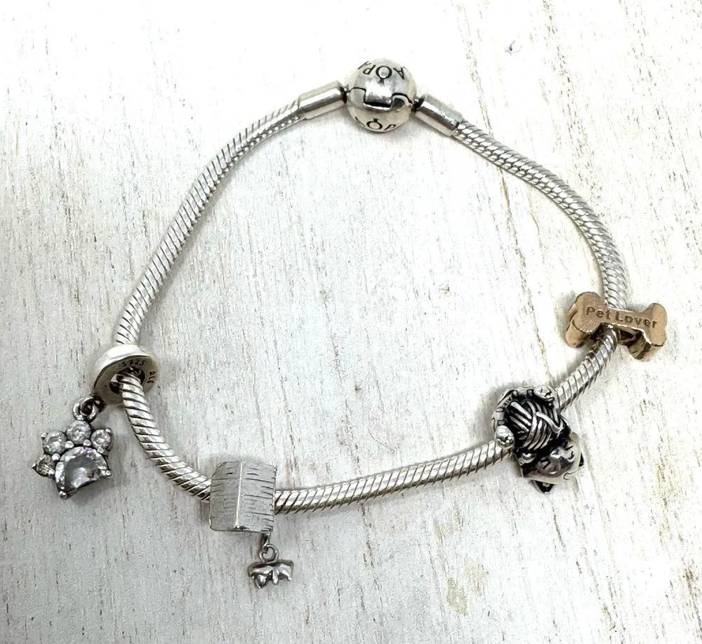 PANDORA 4* charm “pet lovers” themed sterling silver bracelet - Image 2