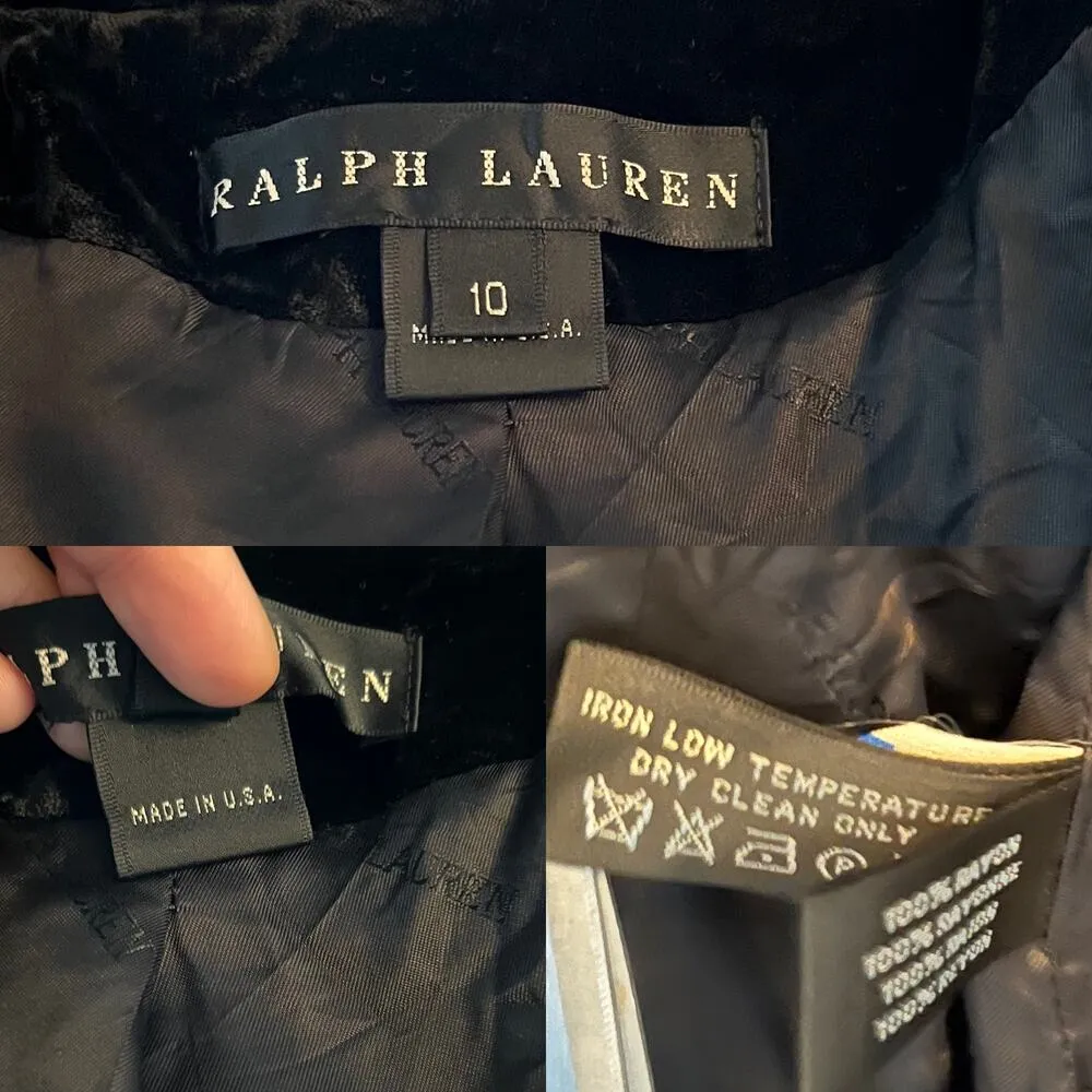 RALPH LAUREN Black Label Black Velvet Jacket Evening Lace Trim USA Union 10 EUC - Image 7