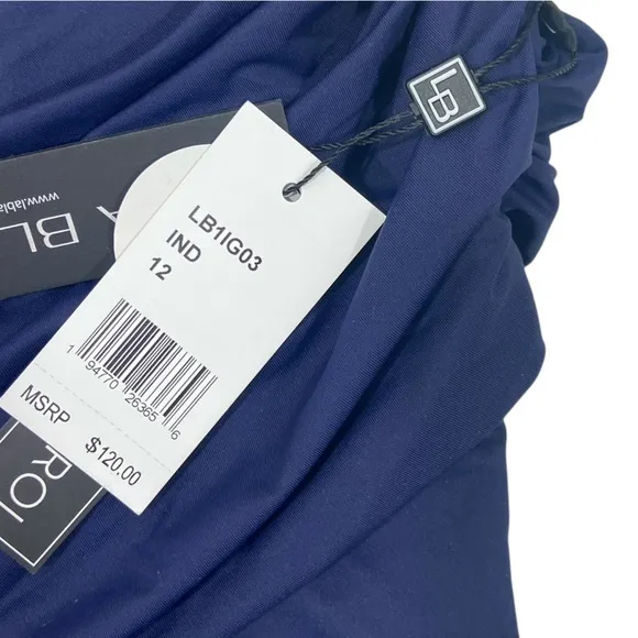 La Blanca NWT $120 Island Goddess Shirred One Shoulder One‎ Piece Blue 12 M L - Image 5
