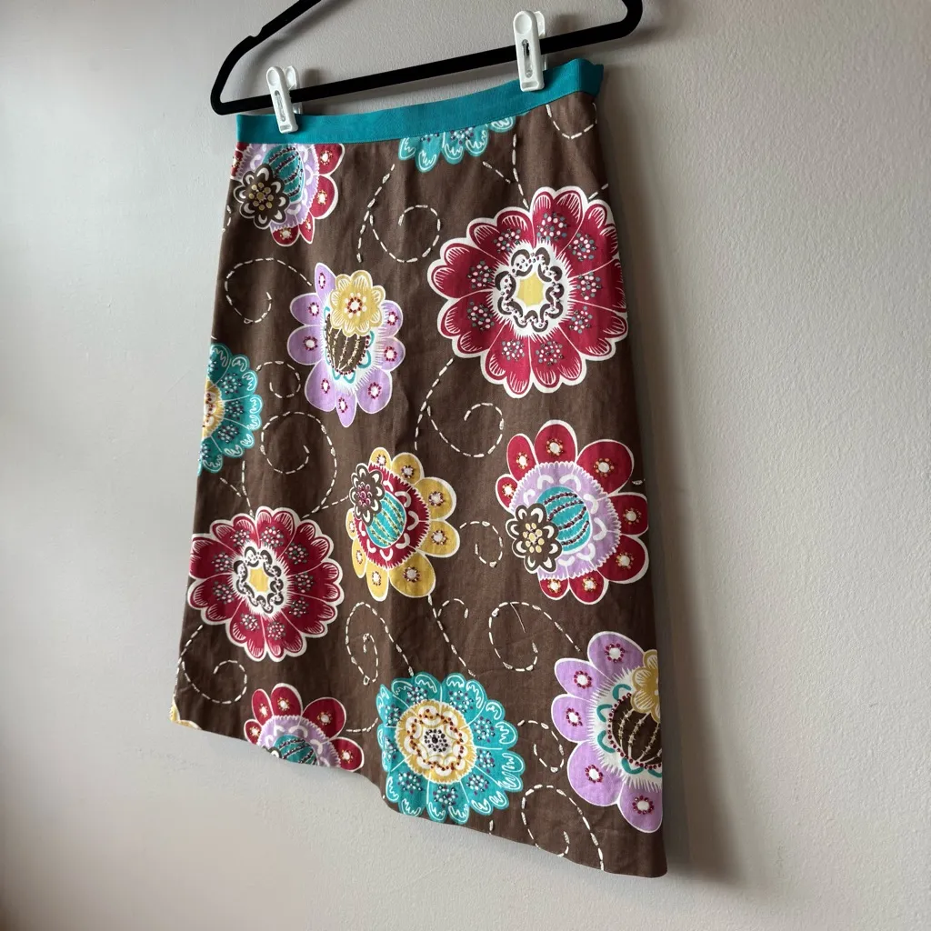 Boden Women’s Beaded‎ Floral A Line Pencil Skirt Size 8R Brown - Image 2