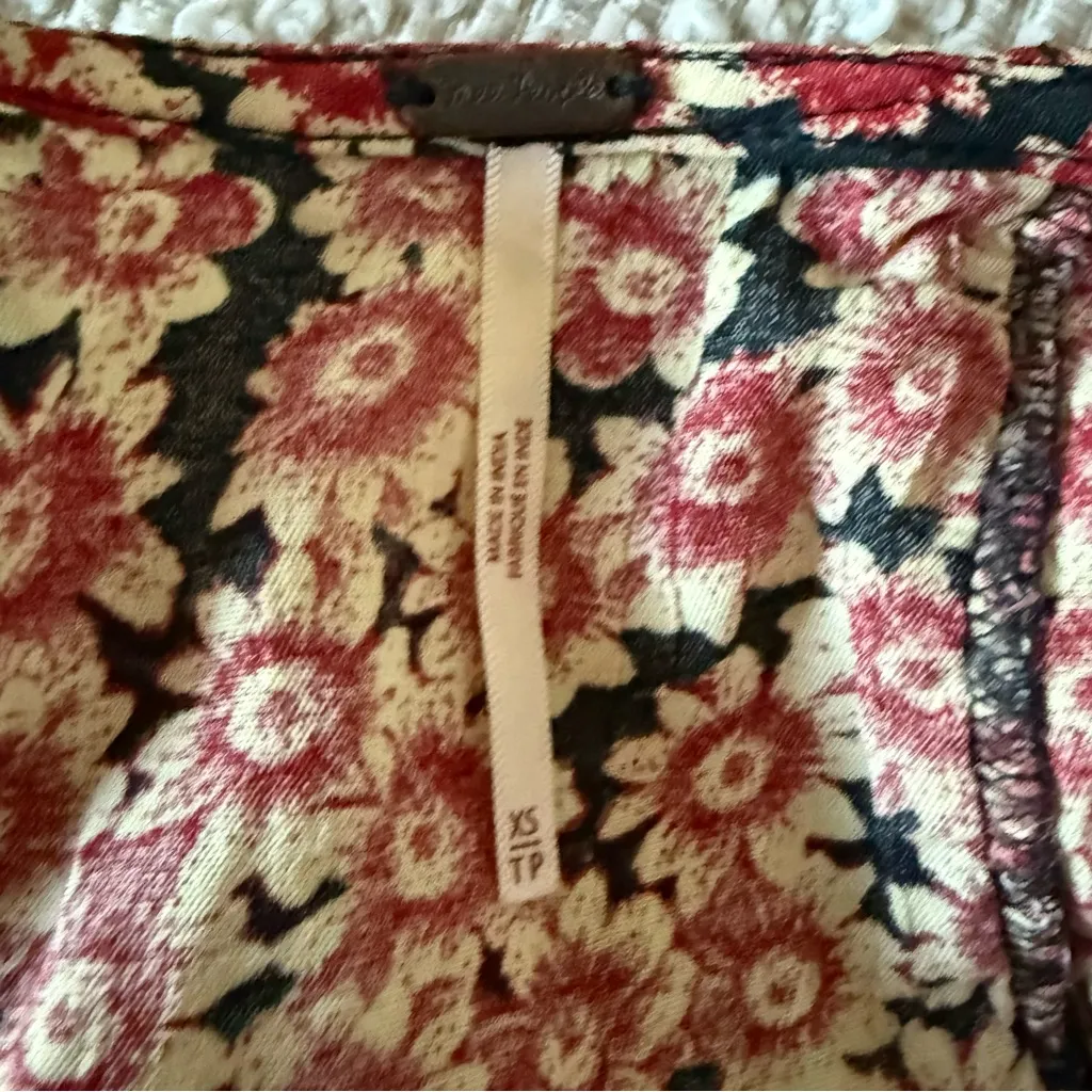 Free People Laced Up Corset Mid Sleeve Floral Mini Dress in Black Combo Size XS - Image 7