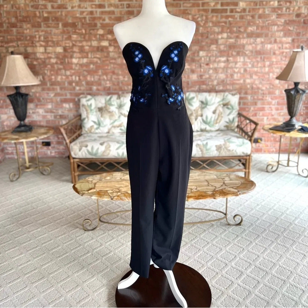 Miss Selfridge Jumpsuit Strapless Black Embroidered Cropped NWOT 12 Cocktail - Image 4