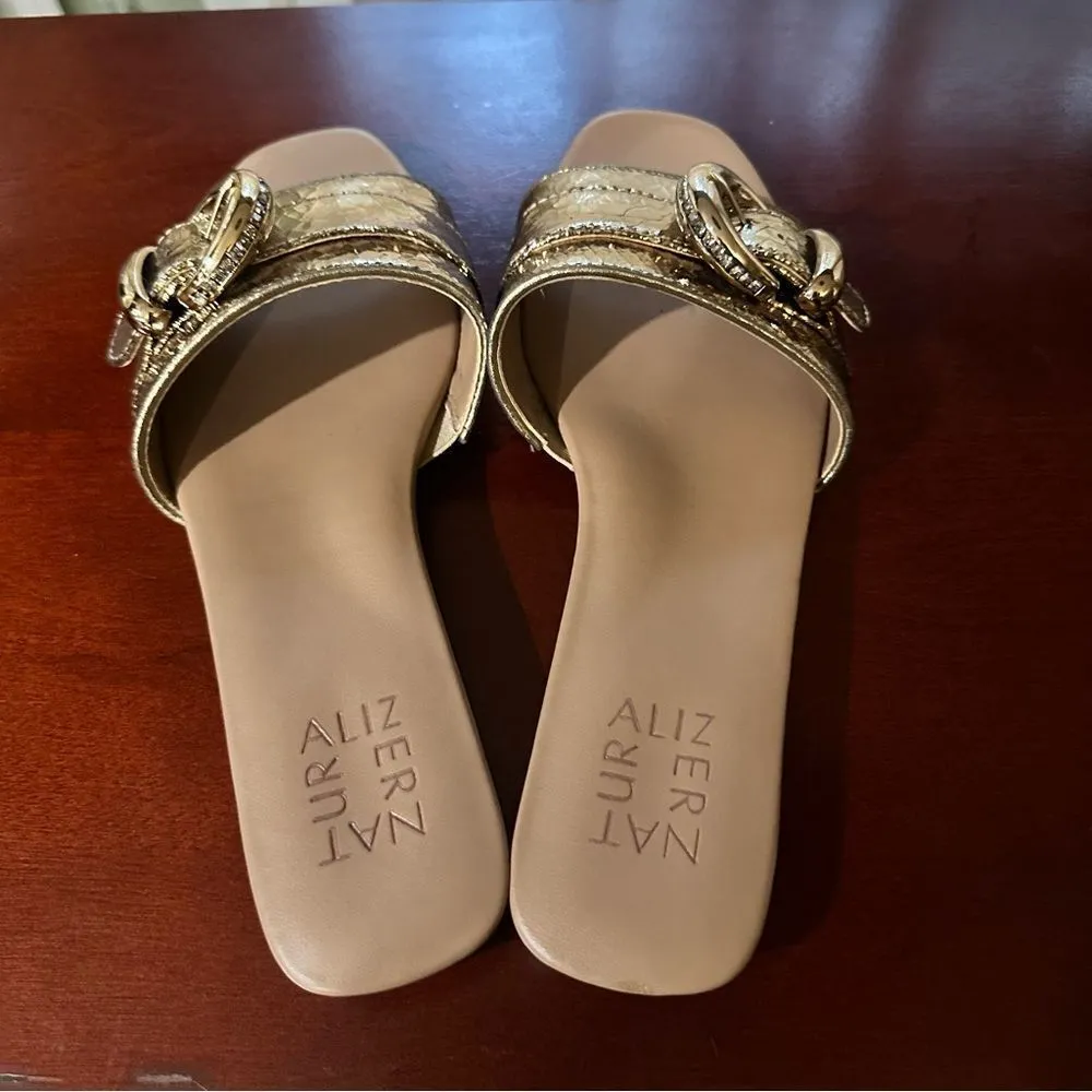 Naturalizer Gold Santiago Slip On Slide Flat Sandal With Buckle Size 7.5 - Image 8