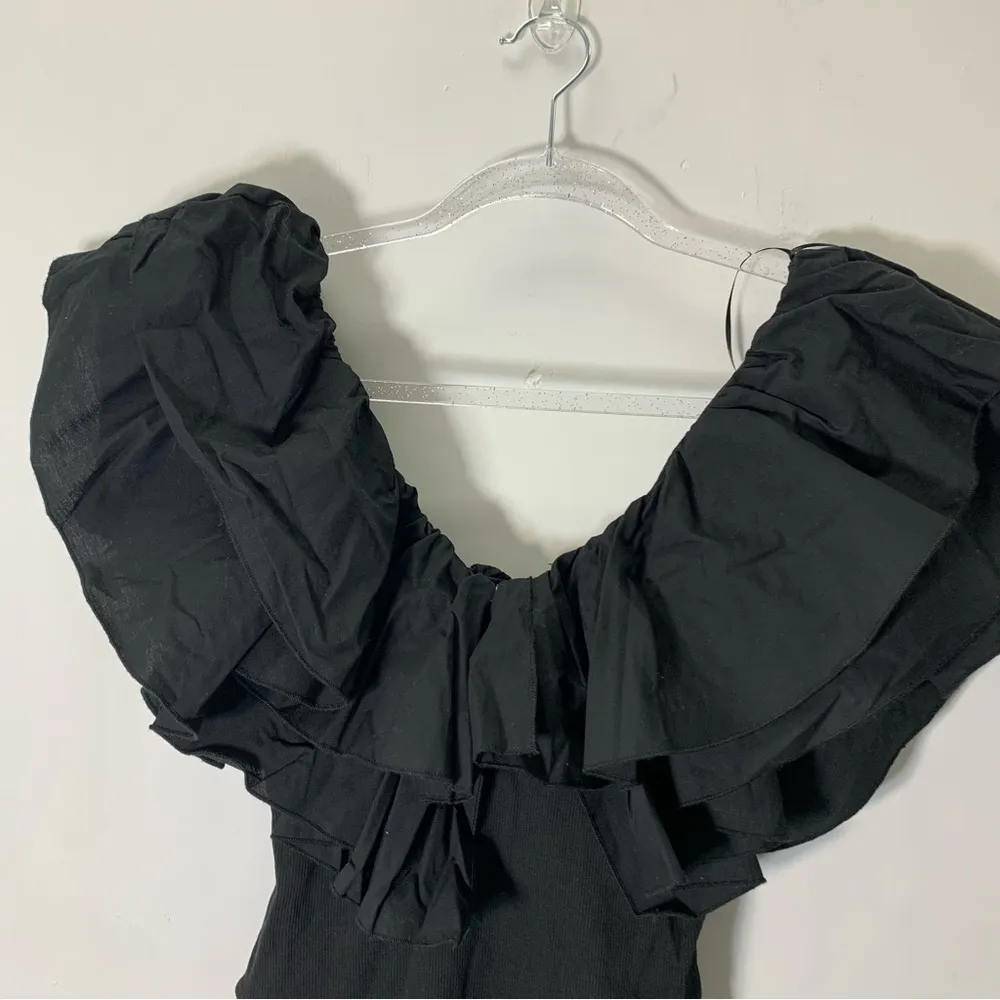 ZARA BODYSUIT WITH FRILLS SZ M NWT black - Image 8