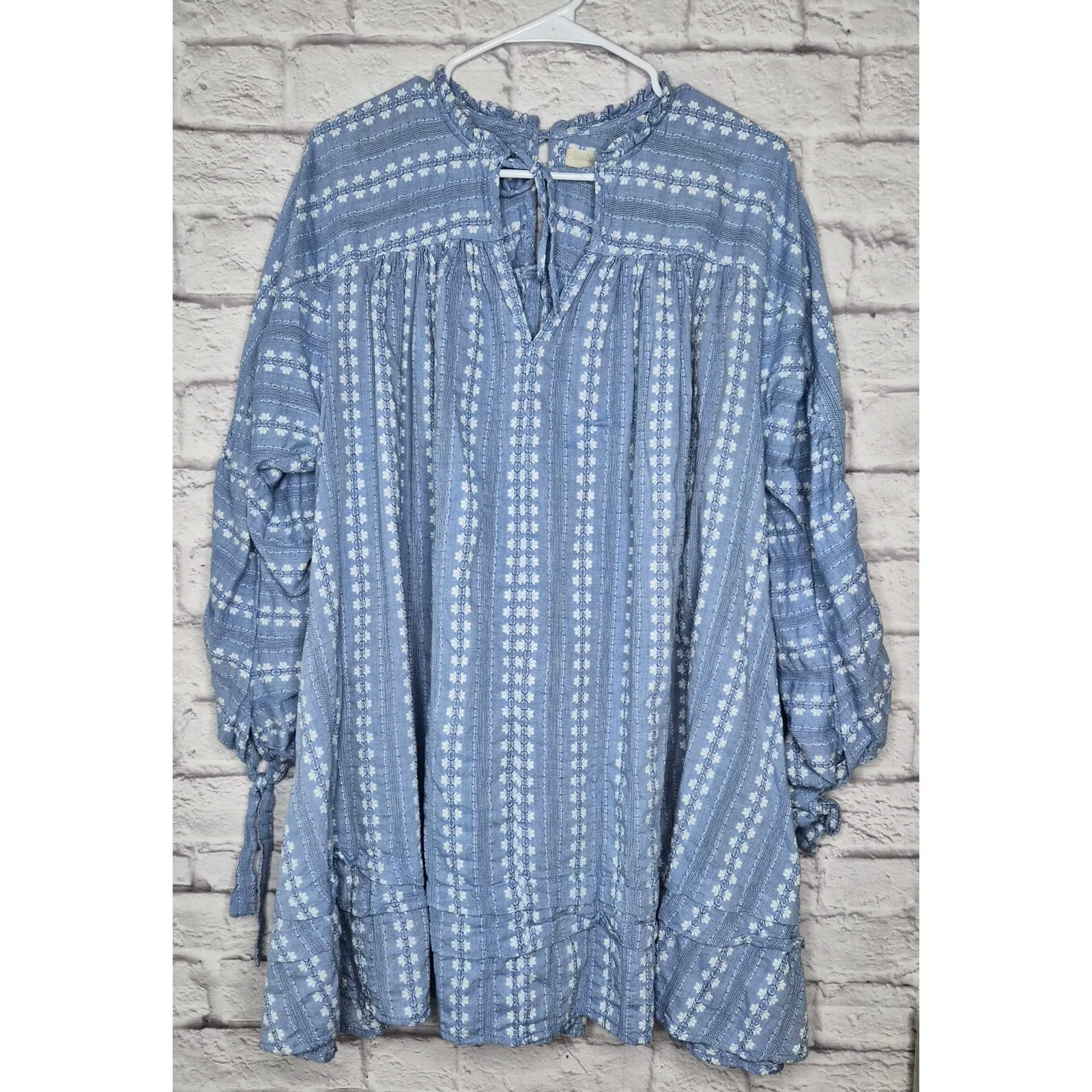 Urban Outfitters UO Jai Embroidered Babydoll Mini Dress Blue Cotton XS Boho. - Image 3