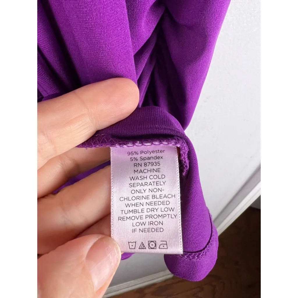 Susan Graver Purple Open Front Cardigan XL Ruched Sleeve Stretch Knit - Image 3