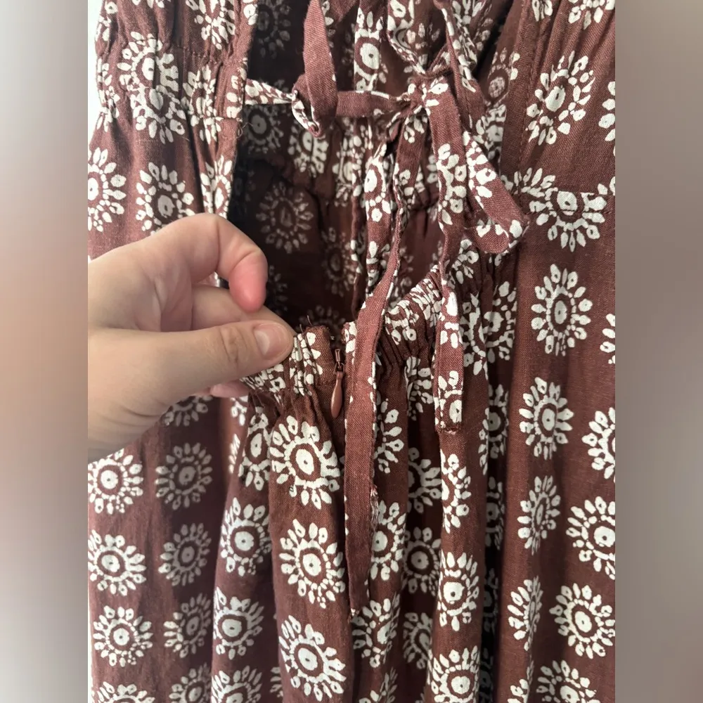 Urban Outfitters Ecote Lovas‎ Linen Strappy-Back Brown Patterned Jumpsuit Large - Image 9