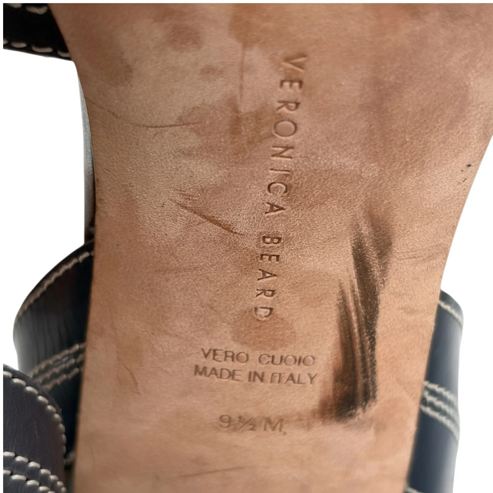 Veronica Beard Kresby 9.5 Navy Blue Leather Block Heel Sandals Buckle Square Toe - Image 6