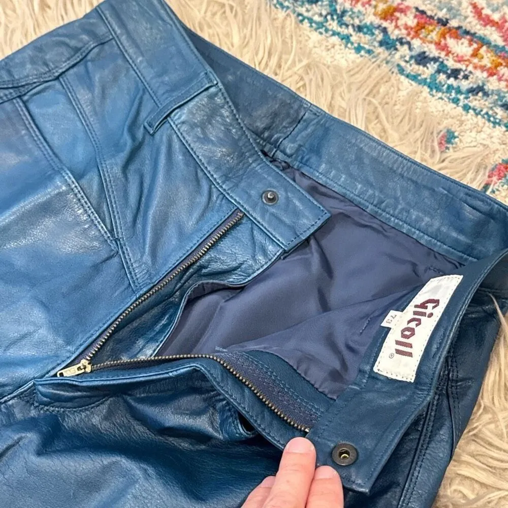 Vintage Gicoll Blue Leather Pants Blue - Image 3