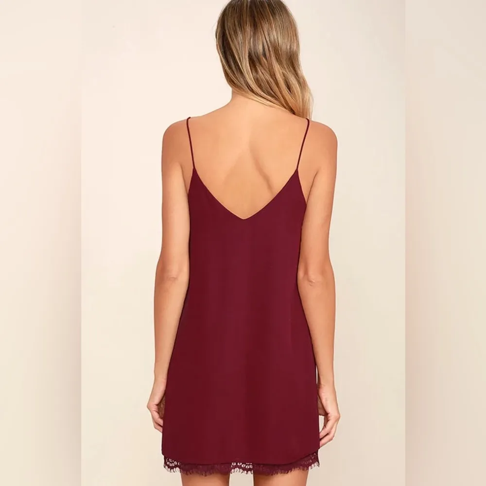 Clock Strikes Twelve Wine Red Lace Slip Dress - Image 4