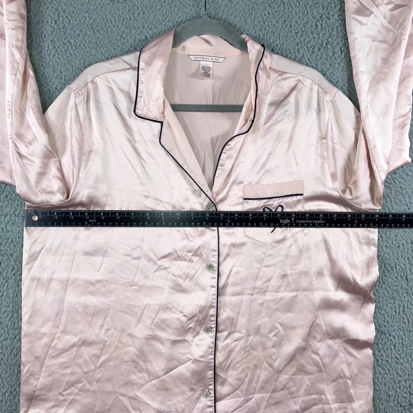 Victoria's Secret Pink Satin Heart Pajama Top Women XL Long Sleeve Button Up - Image 4