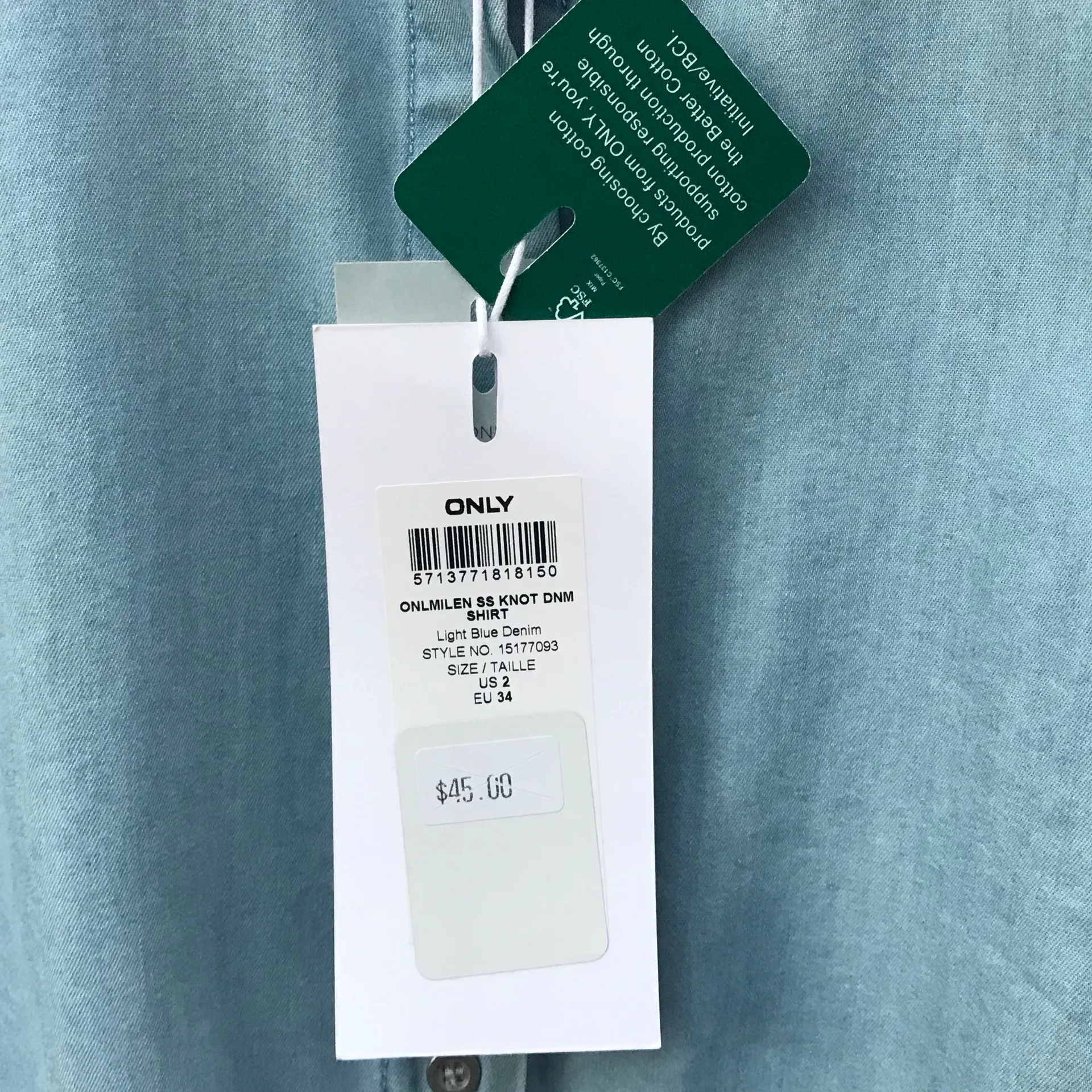 NWT US 2 EU 34  Light Blue Denim Women’s Button Down Knot Dress Shirt Top - Image 8