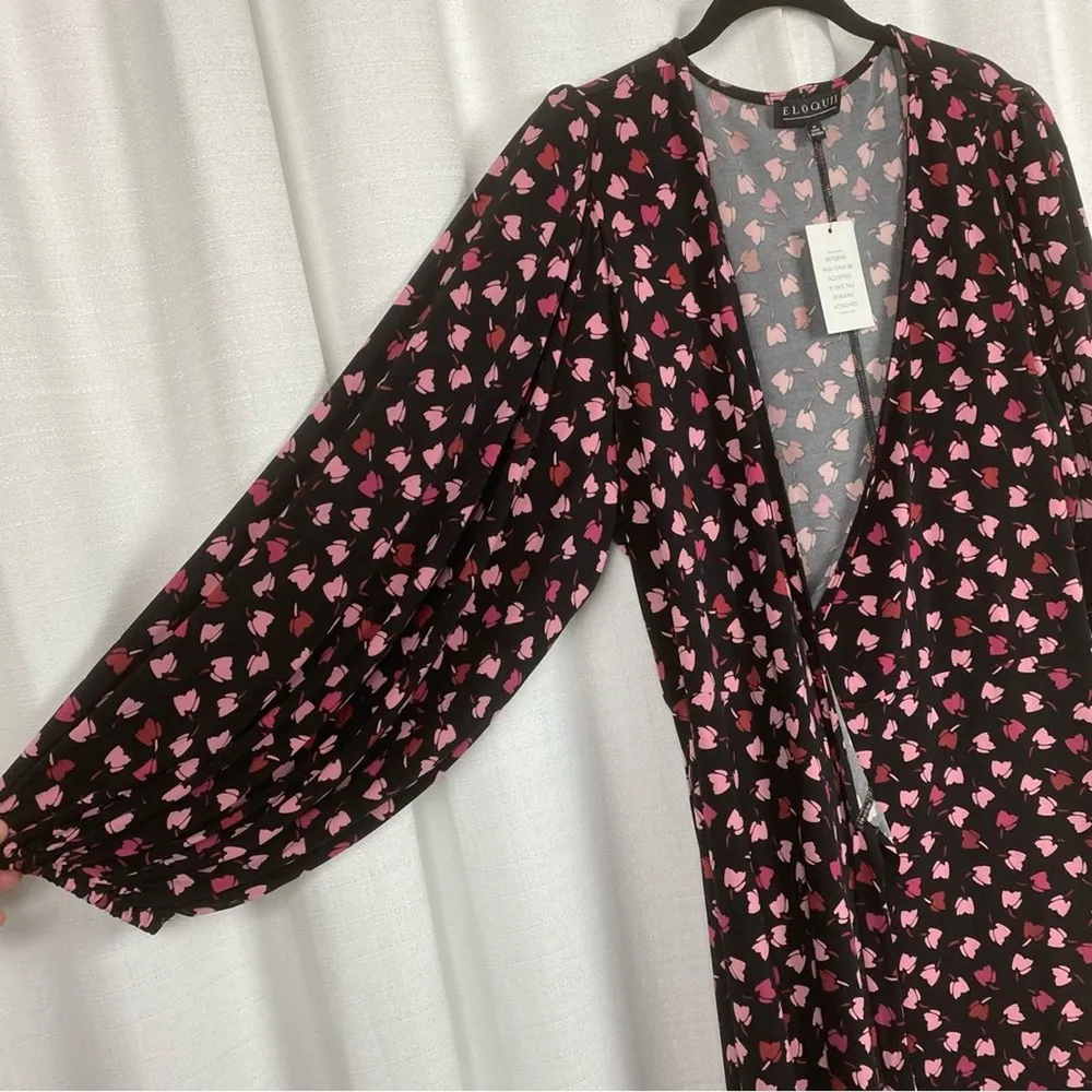 Eloquii Black&Pink Floral Parisian Petals Mini Wrap Dress Sz.22W NWT - Image 11