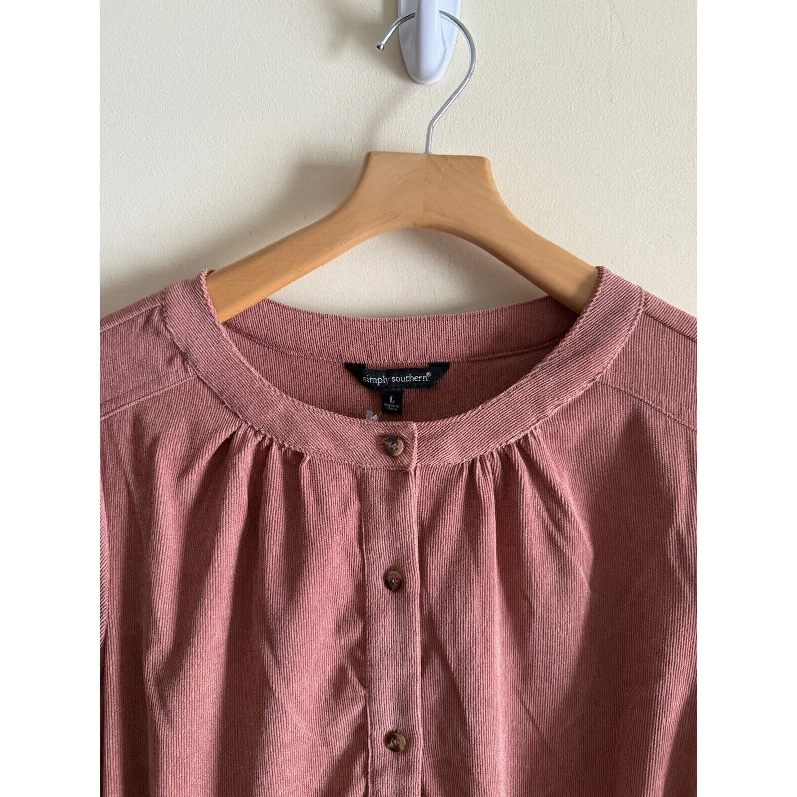 Simply Southern‎ Size L Rose Corduroy Belted Button Down Dress Boho Country Girl - Image 2