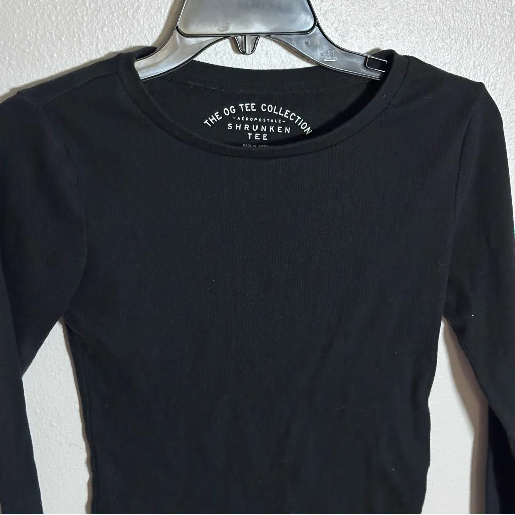 Aeropostale Women Black OG Tee Collection Shrunken Tee Long Sleeve size Small - Image 3