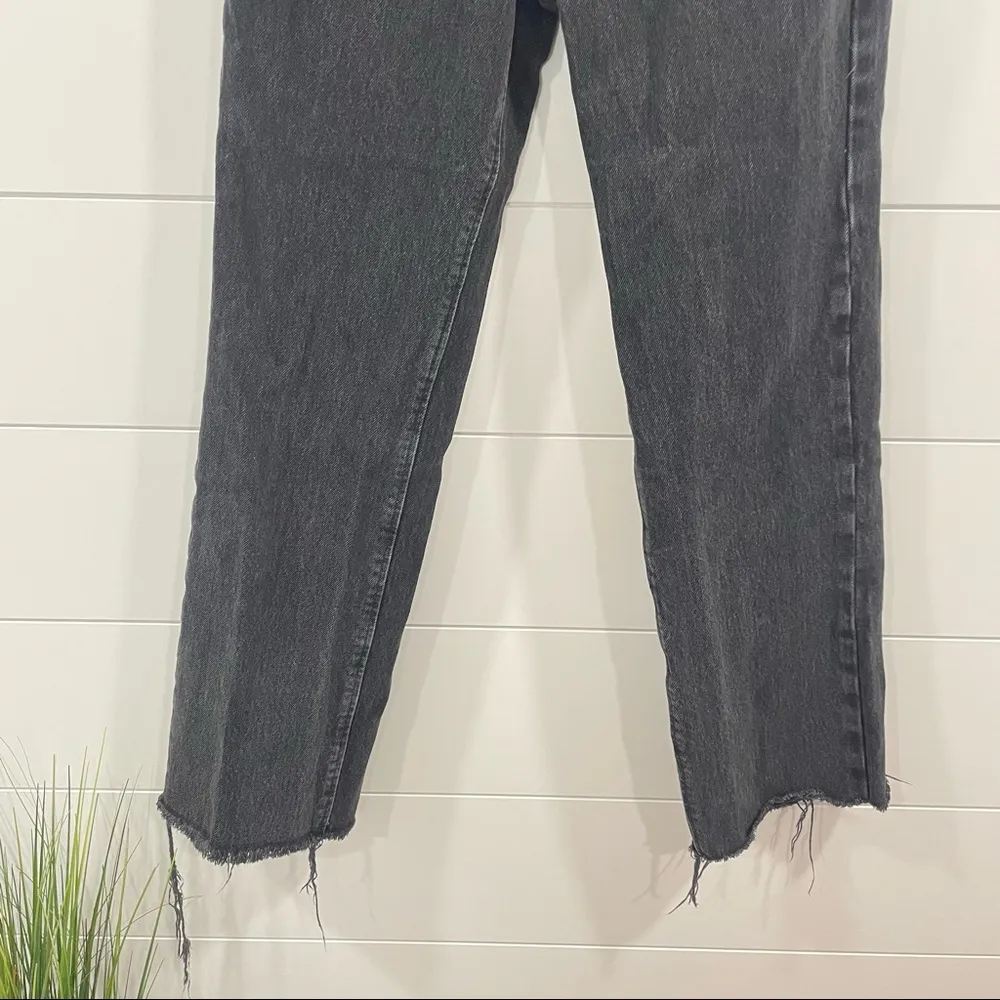 Zara Straight Leg High Waisted Raw Hem Black Jeans 0 - Image 4