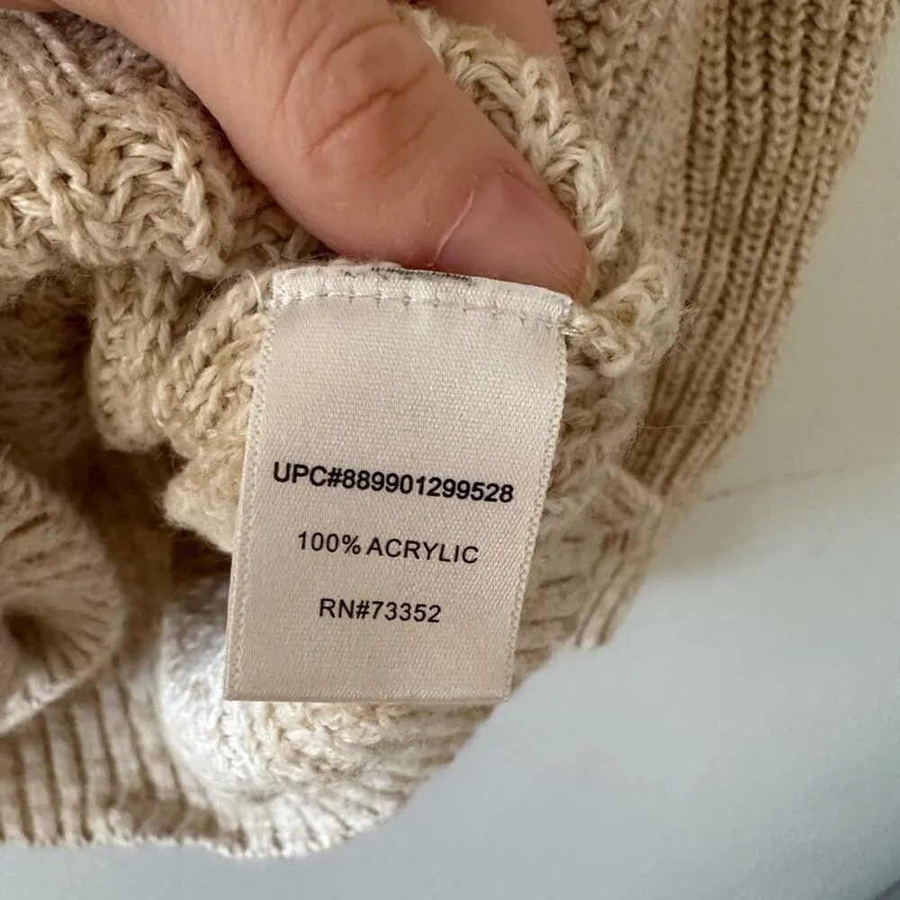 It's Our Time Sweater Women's Medium Beige V-neck Knit Winter Cabincore Pullover - Image 8