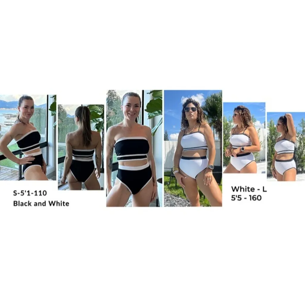 Yonique Bandeau Bikini Strapless Swimsuit Two Piece High Waisted MEDIUM Black - Image 8