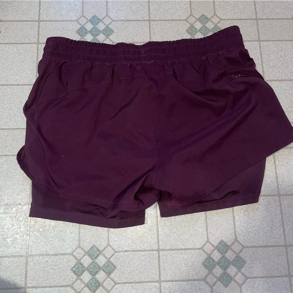 Athleta Racer Run 2-in-1 Athletic Shorts Women M Dark Plum Gym Workout Travel - Image 5