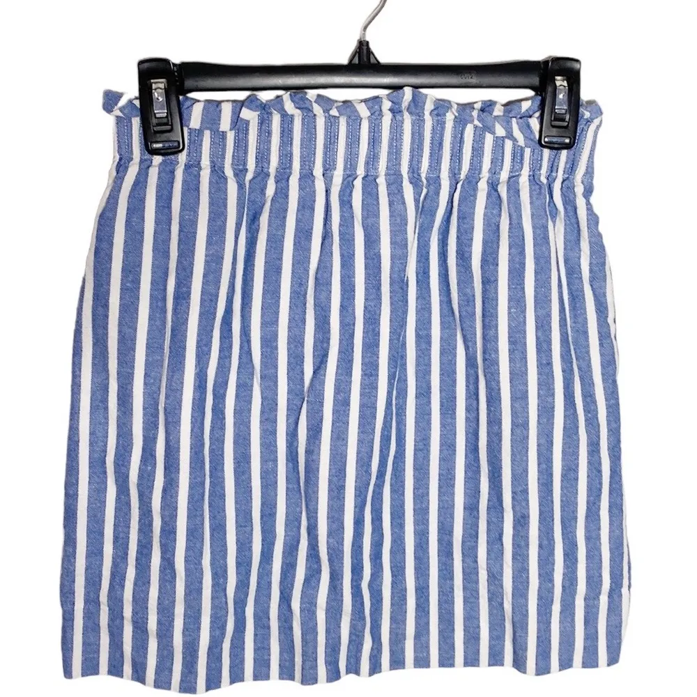 J Crew Factory striped linen cotton blend sidewalk paperbag mini skirt size 0 White - Image 2