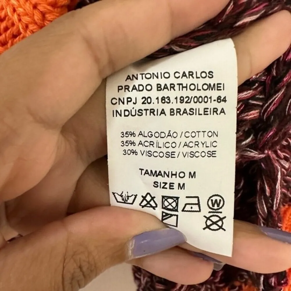 Cecilia Prado Crochet Knit Metallic Hooded Sweater Size M Orange Size M - Image 6