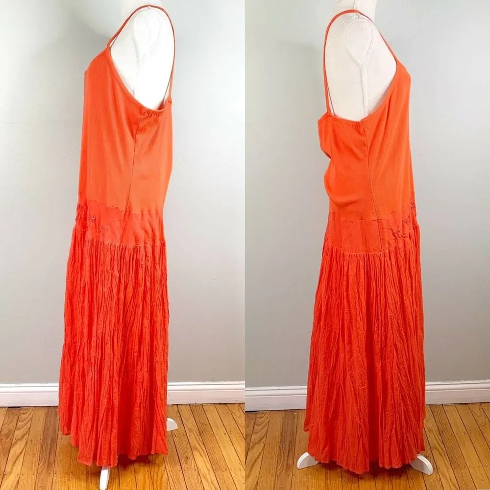 Mlle Gabrielle Dress Orange Maxi 20W Stretch Top Crinkle Finish Beaded New - Image 30