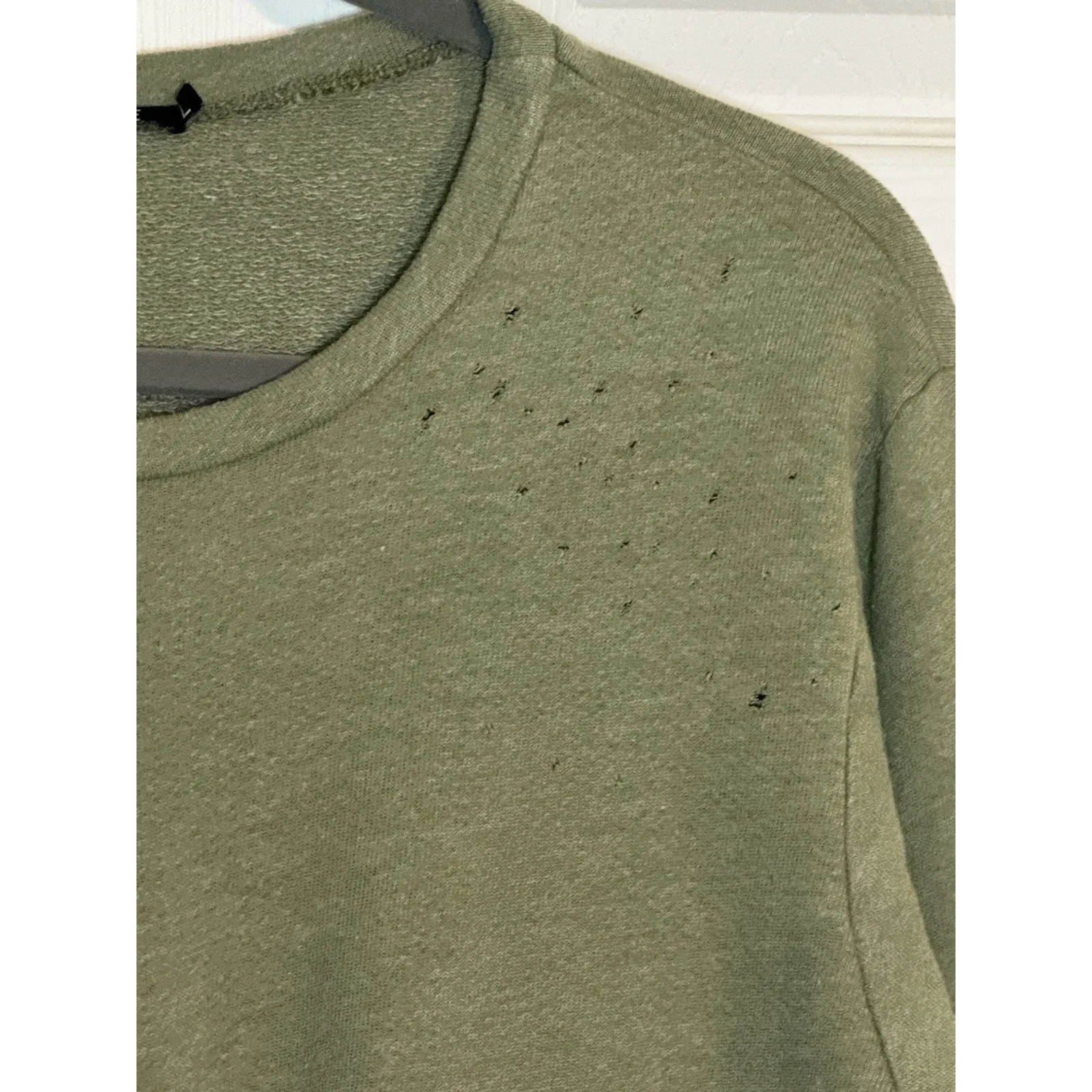 Rustic Dime Women’s Distressed Sweater, Olive Green, Large Green - Image 3