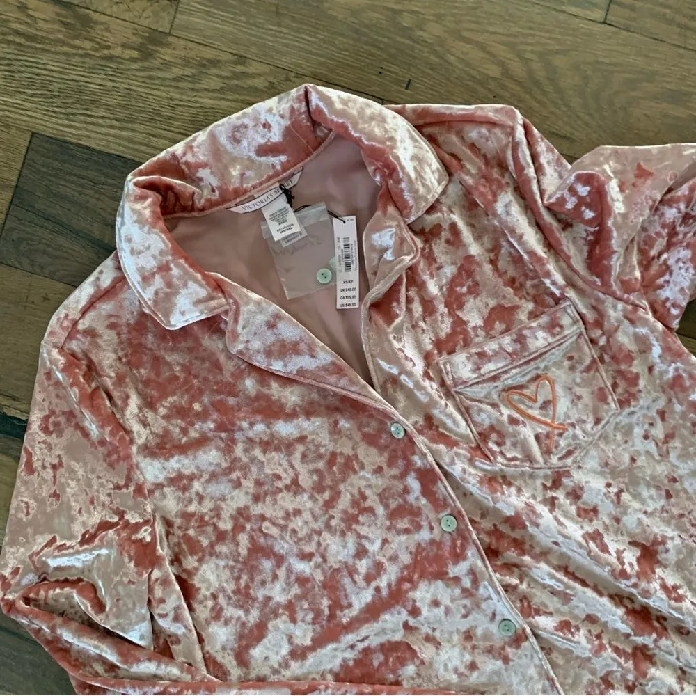 Victoria's Secret Pink Crushed Velvet Button Up Pajama Top Size X-Small - Image 5